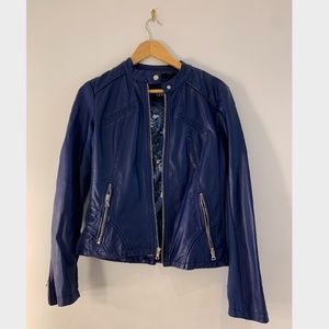 GUESS Faux Leather Navy Blue Scuba Jacket In Medium